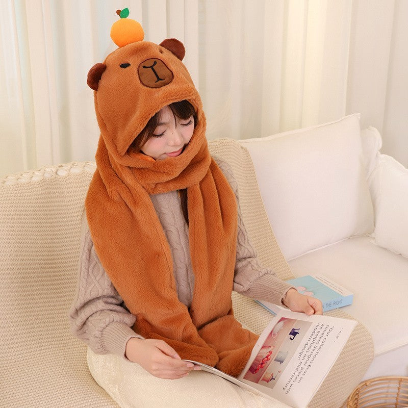 Cute Bear Plush Hat Scarf Mittens Set 3-in-1 Warm Winter Headwear