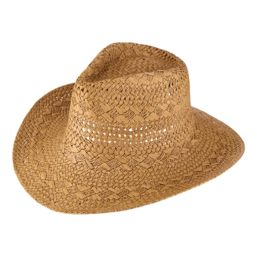 Natural Woven Straw Cowboy Hat Western Fedora Summer Beach Sun Protection