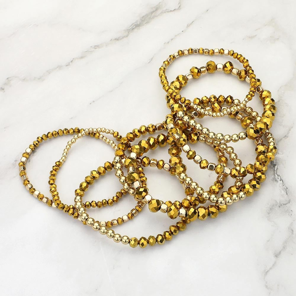 9pc Stackable Gold Beaded Bangle Bracelet Set Multi Strand Textured Jewelry