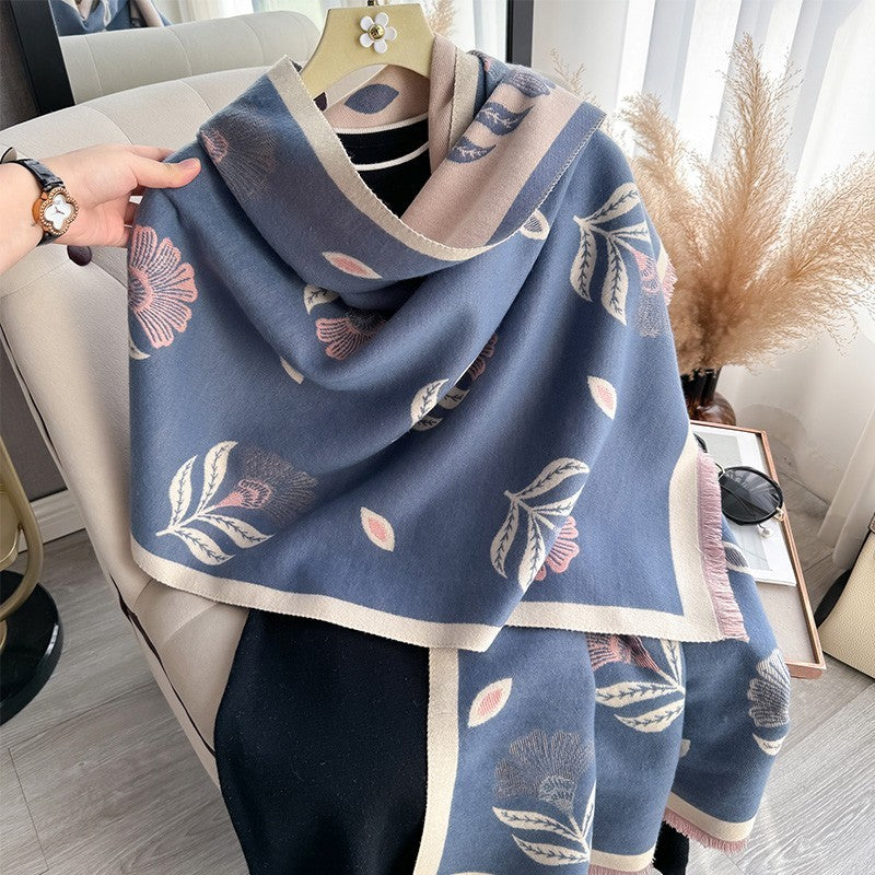 Oversized Cashmere Feel Scarf 73 x 26 Inch Leaf Print Warm Wrap Shawl
