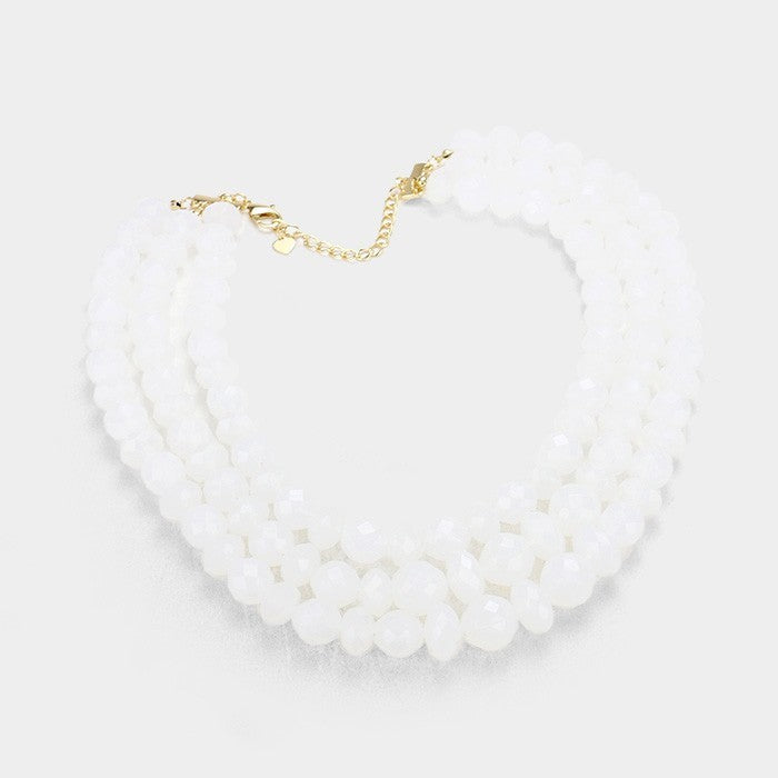 Triple Strand Beaded Bib Necklace Lavender Statement Layered Chunky Jewelry