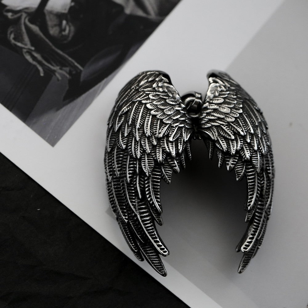 Men's Angel Wing Necklace Stainless Steel Guardian Biker Gothic Pendant Gift