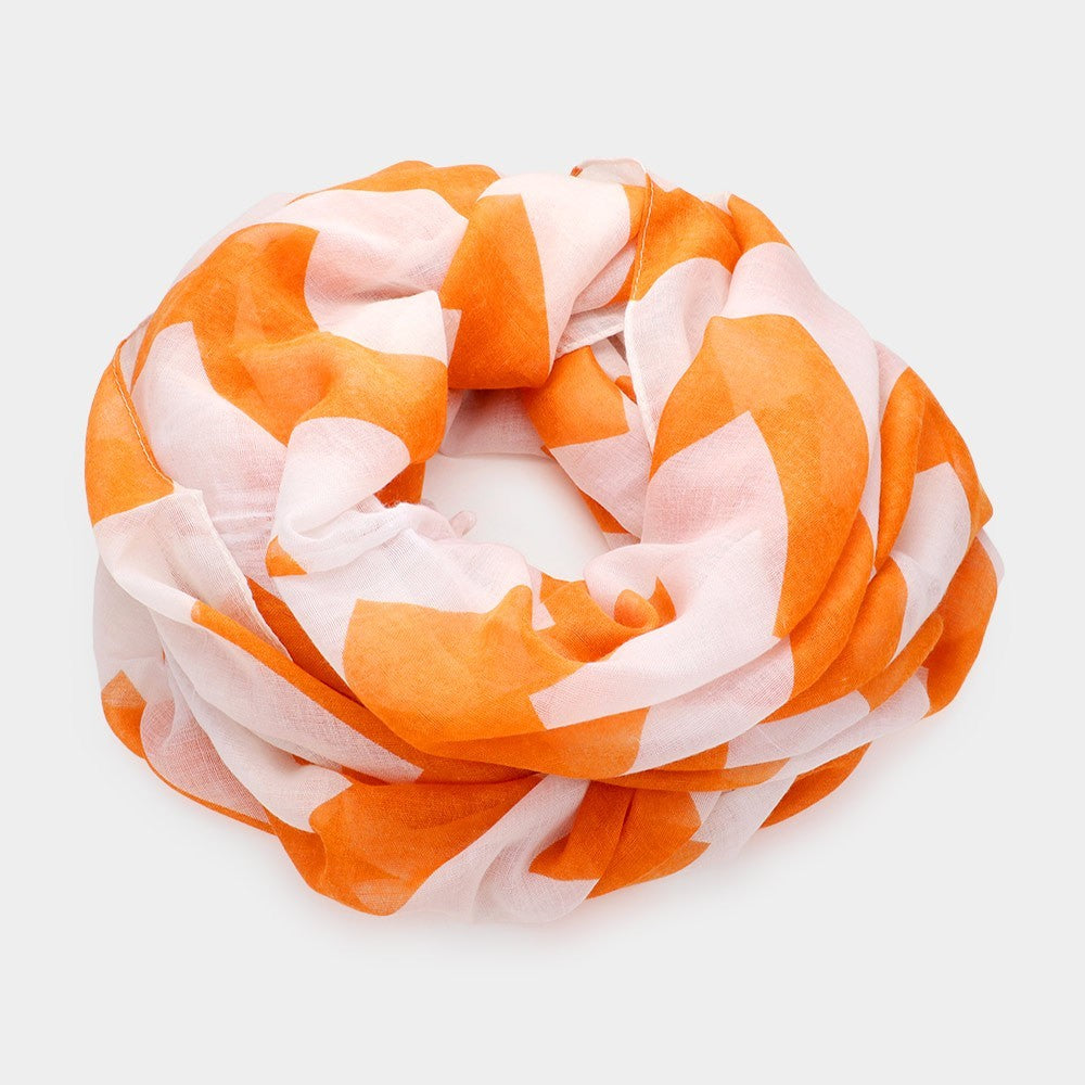 Bold Orange White Chevron Print Infinity Scarf   Womens Lightweight Scarves