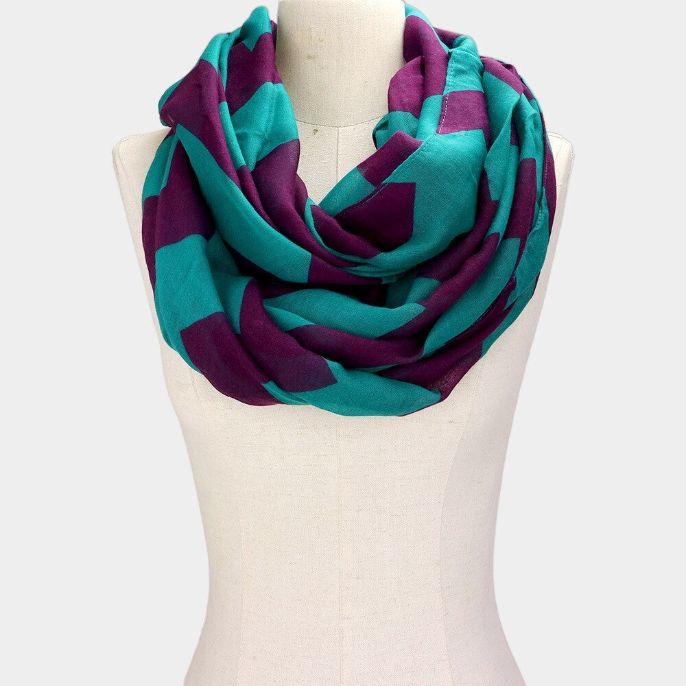 Chic Teal Purple Geometric Print Infinity Scarf Fashion Accessory Women's Gift