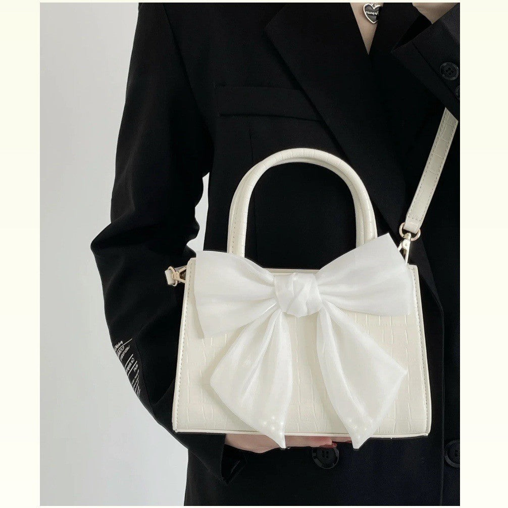 White Bowknot Clutch Purse for Women Small Square Shoulder  Messenger Bag