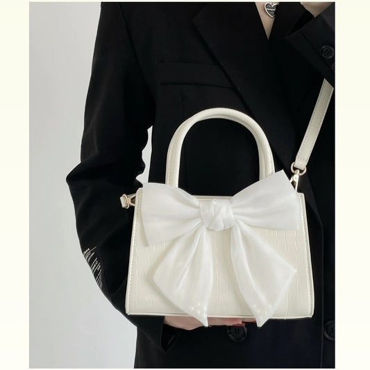 White Bowknot Clutch Purse for Women Small Square Shoulder  Messenger Bag