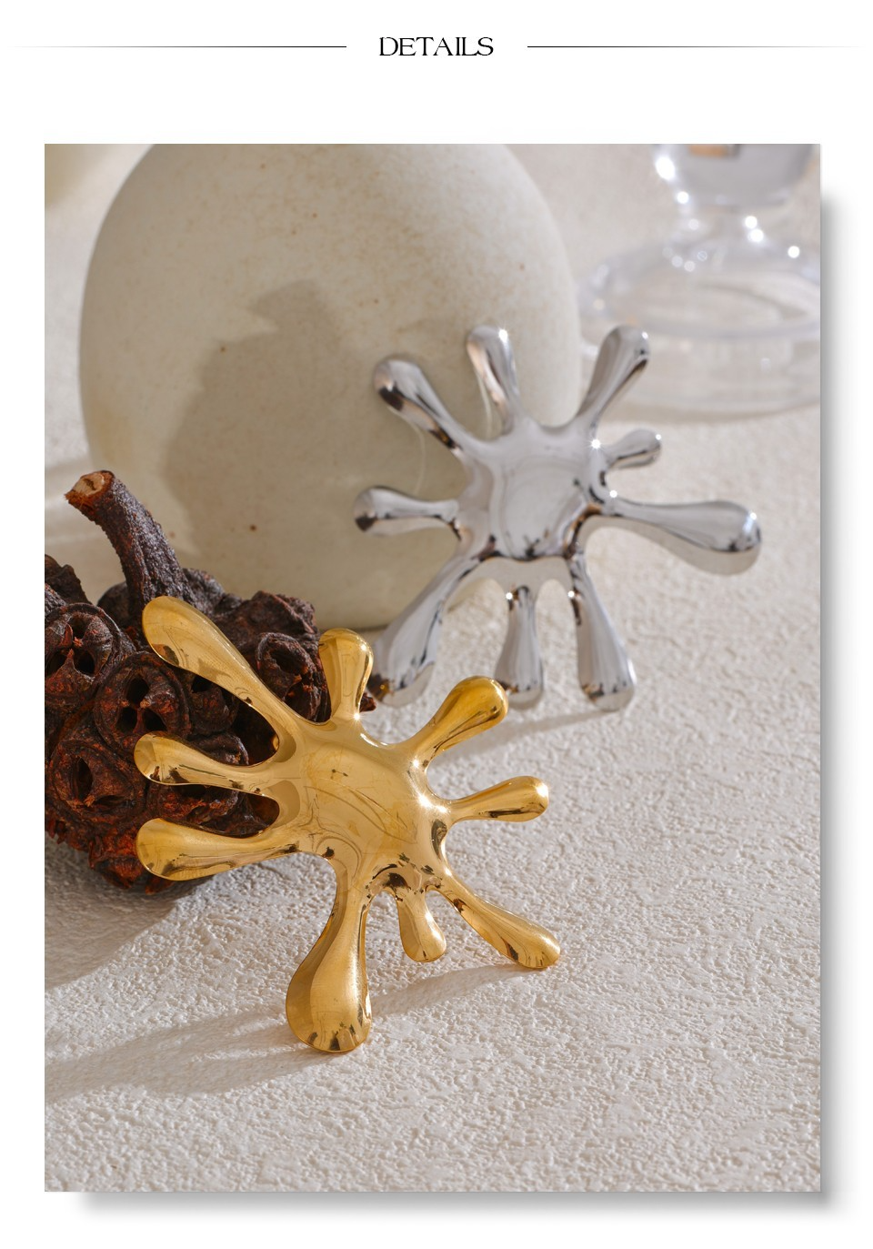 2pcs Modern Abstract Splash Brooch Pin Set Gold Silver Stainless Steel Art