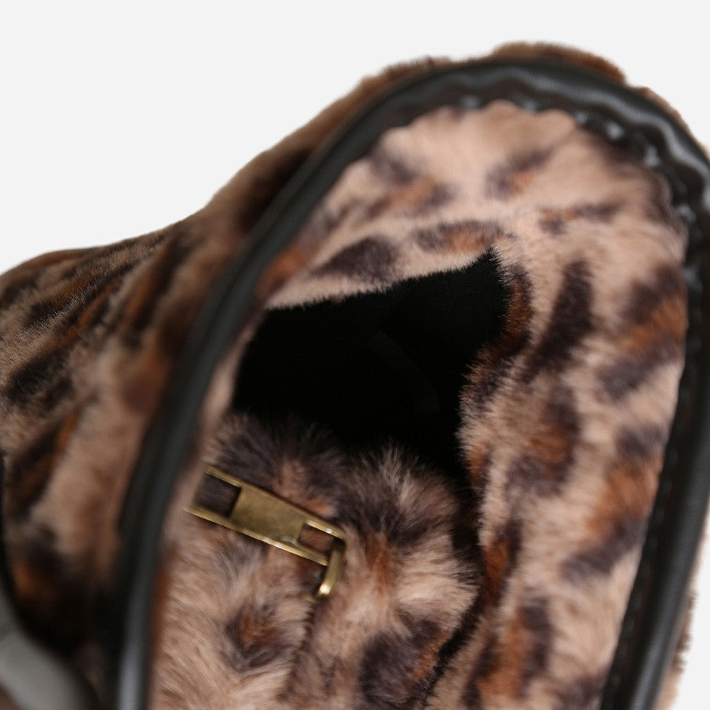 Leopard Print Faux Fur Tote Bag Shoulder Purse for Women Chic Animal Print Bags