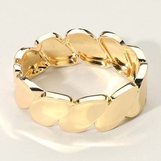 2pcs Metal Oval Link Hinged Bangle Bracelet Gold Silver Statement Jewelry