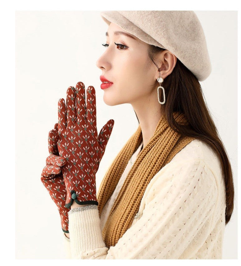 2pcs Women’s Patterned Knit Winter Gloves: Leopard & Floral
