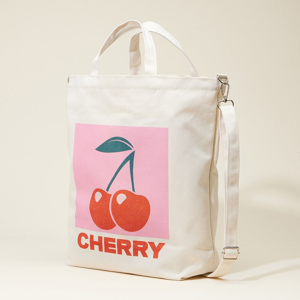 Cherry Print Canvas Crossbody and Top Handle Bag for Women