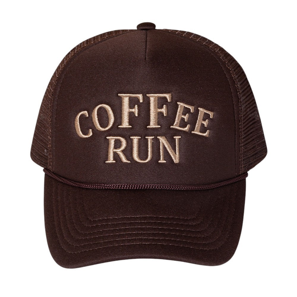 2PCS Coffee Run Brown Trucker Hat Mesh Back Adjustable Snapback Cap Unisex