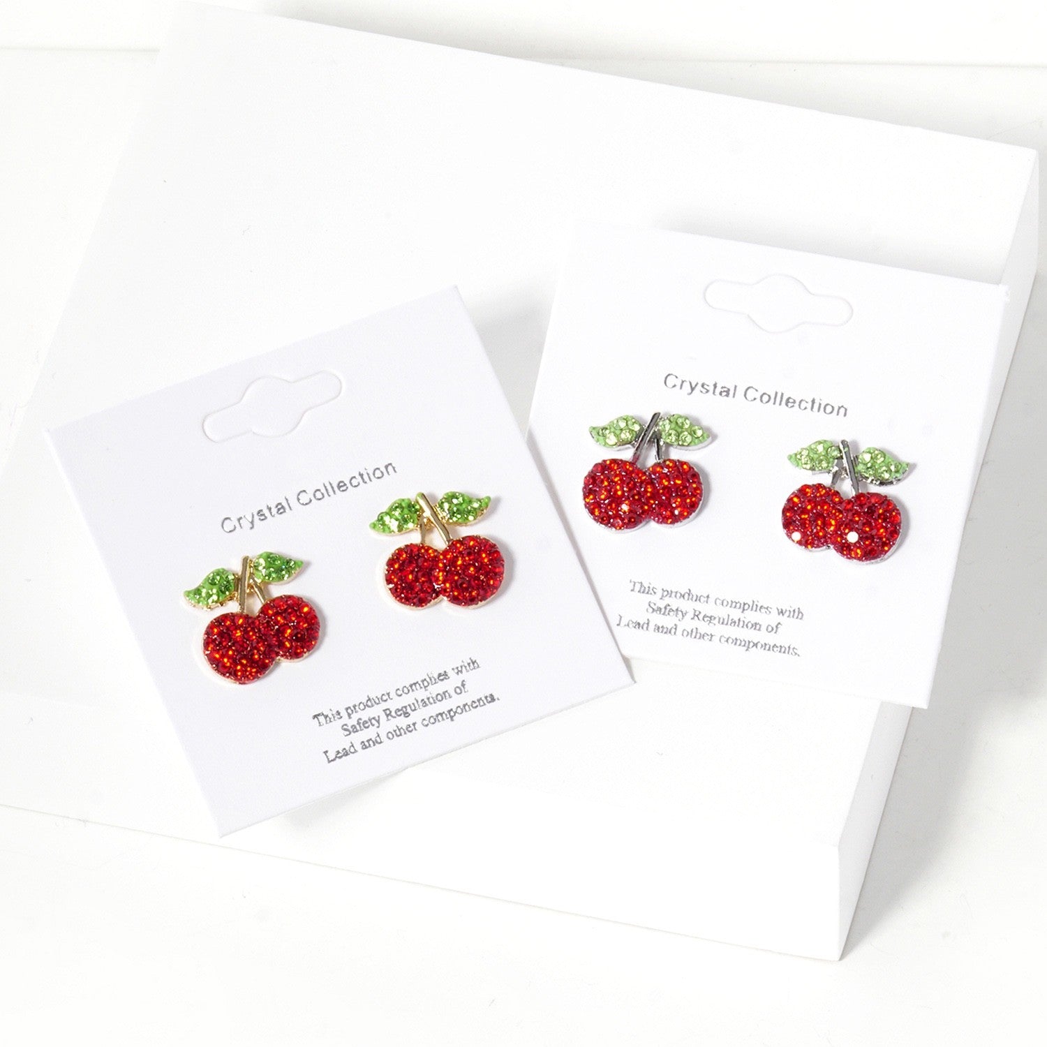 Red Cherry Rhinestone Stud Earrings Crystal Collection Fruit Jewelry