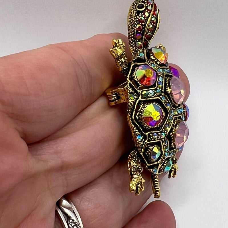 Vintage Style Jeweled Turtle Brooch Pin Animal Jewelry Gift