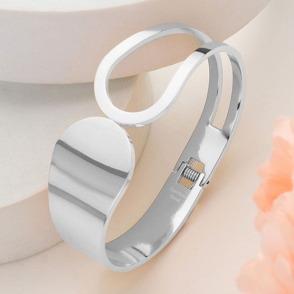 Stainless Steel Abstract Hinged Bangle Bracelet Modern Minimalist Jewelry