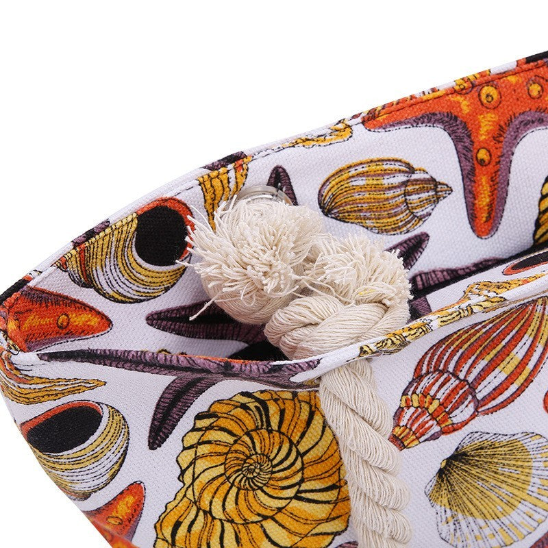 Canvas Starfish Print Tote Bag for Women Large Capacity Ocean Style Shoulder Bag