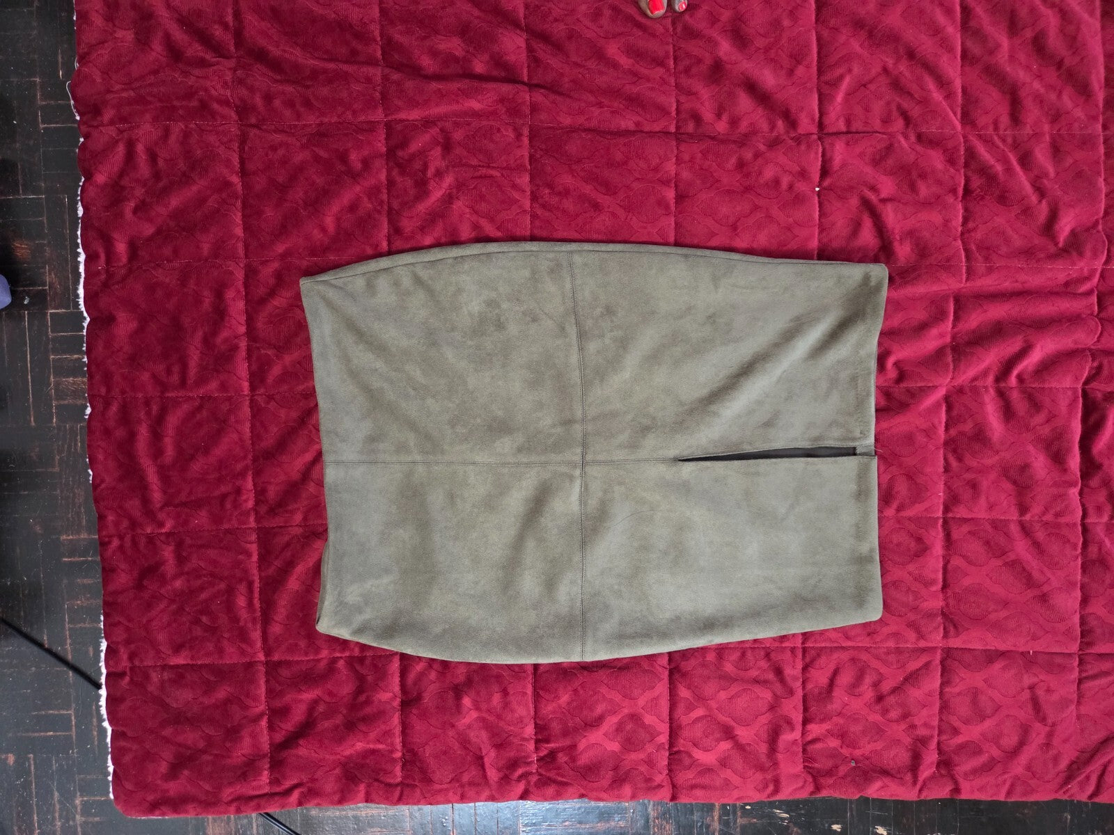 Total Allure Olive Green Suede Pencil Skirt for Women Size Medium