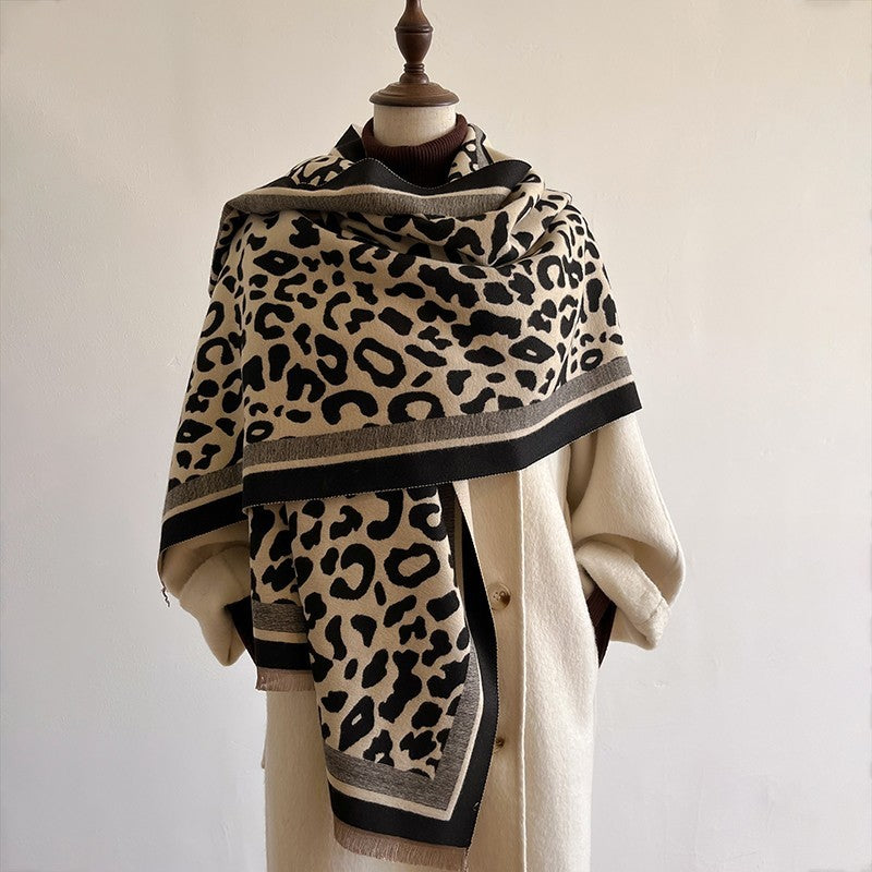 Leopard Print Shawl Wrap  for Women Large Blanket Poncho Cape Fall Winter Wraps