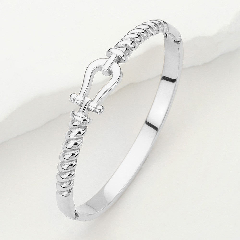 Equestrian Horseshoe Bangle Bracelet for Women Silver Rope Twist Hinged