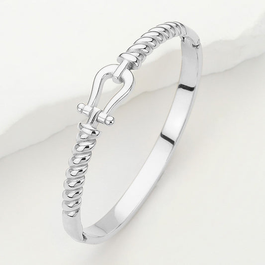 Equestrian Horseshoe Bangle Bracelet for Women Silver Rope Twist Hinged