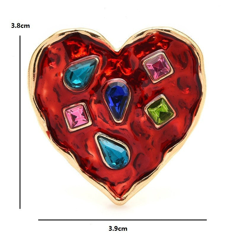Red Enamel Heart Brooch Pin Multicolor Rhinestone Crystal Statement Gift Fashion