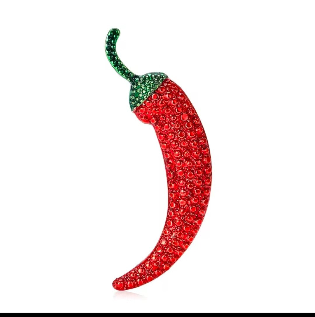 Sparkling Red Chili Pepper Rhinestone Brooch Pin Gold Tone Costume Jewelry Gift