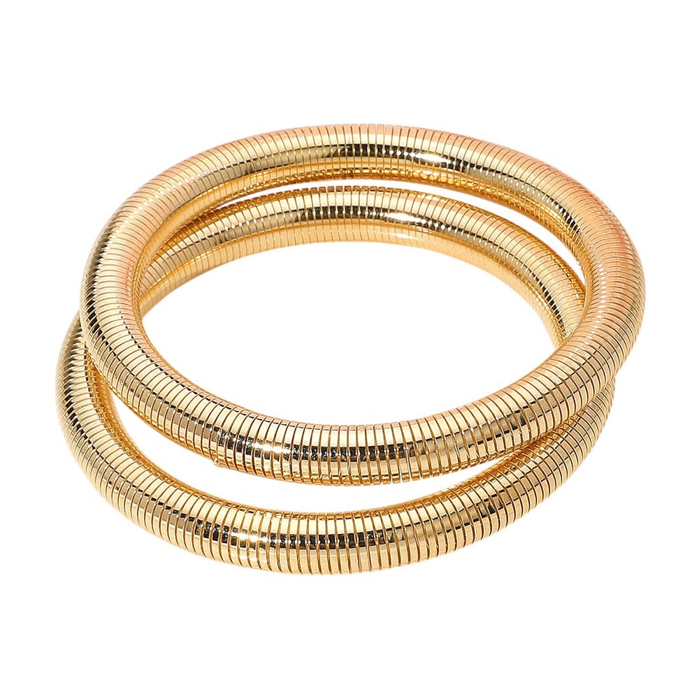 Set of 2 Gold Tone Coil Bangle Bracelets Flexible Spring Snake Chain Jewelry