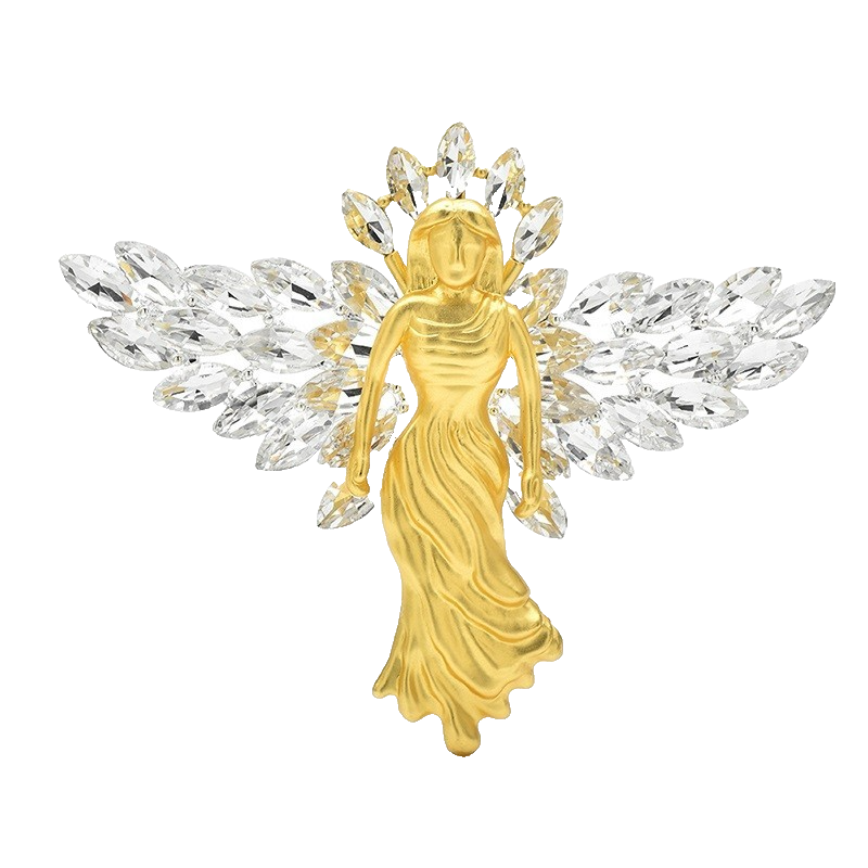 Gold Angel Wings Brooch Clear Rhinestone Pin Large Costume Jewelry