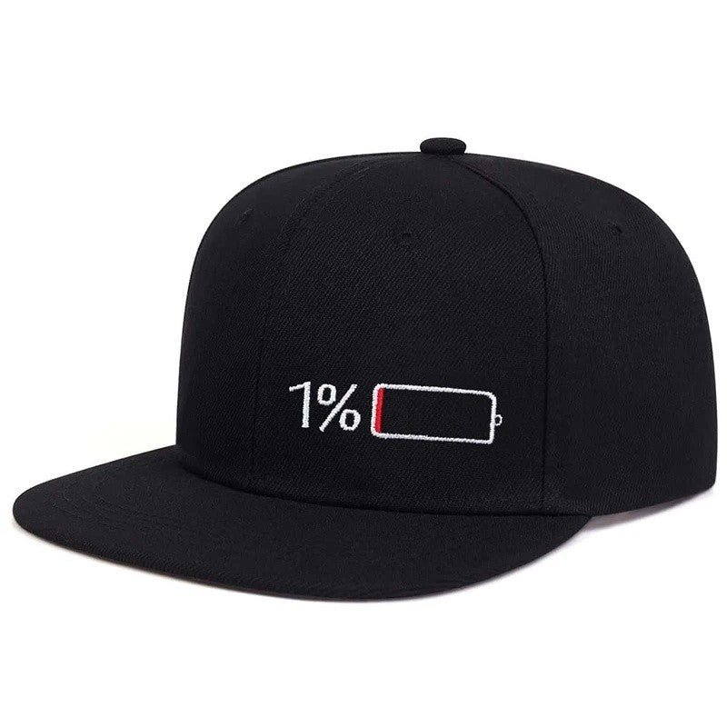 Battery Life Snapback Hat Set 1% Low & 100% Full Charge Embroidered Cap
