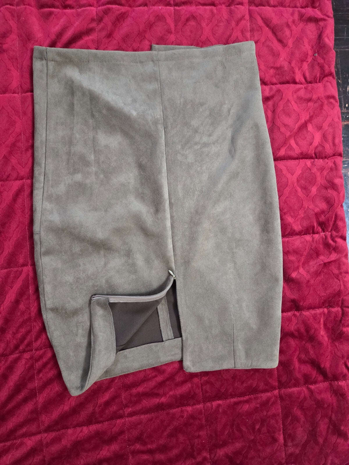 Total Allure Olive Green Suede Pencil Skirt for Women Size Medium
