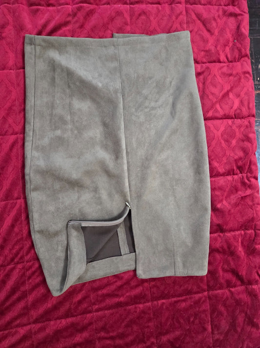 Total Allure Olive Green Suede Pencil Skirt for Women Size Medium