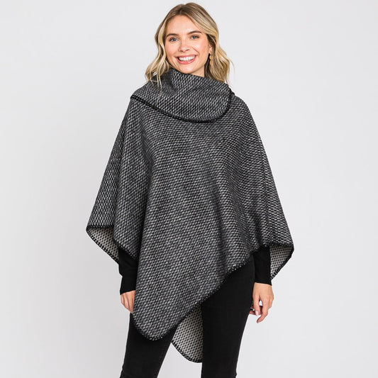 Title: Textured Solid Neck Poncho for Women Cozy Pullover Cape Wrap Shawl