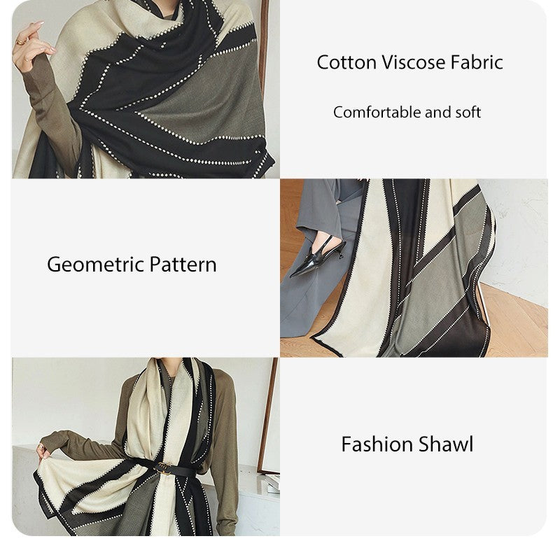 Geometric Colorblock Shawl Wrap Scarf Cotton Viscose Blend