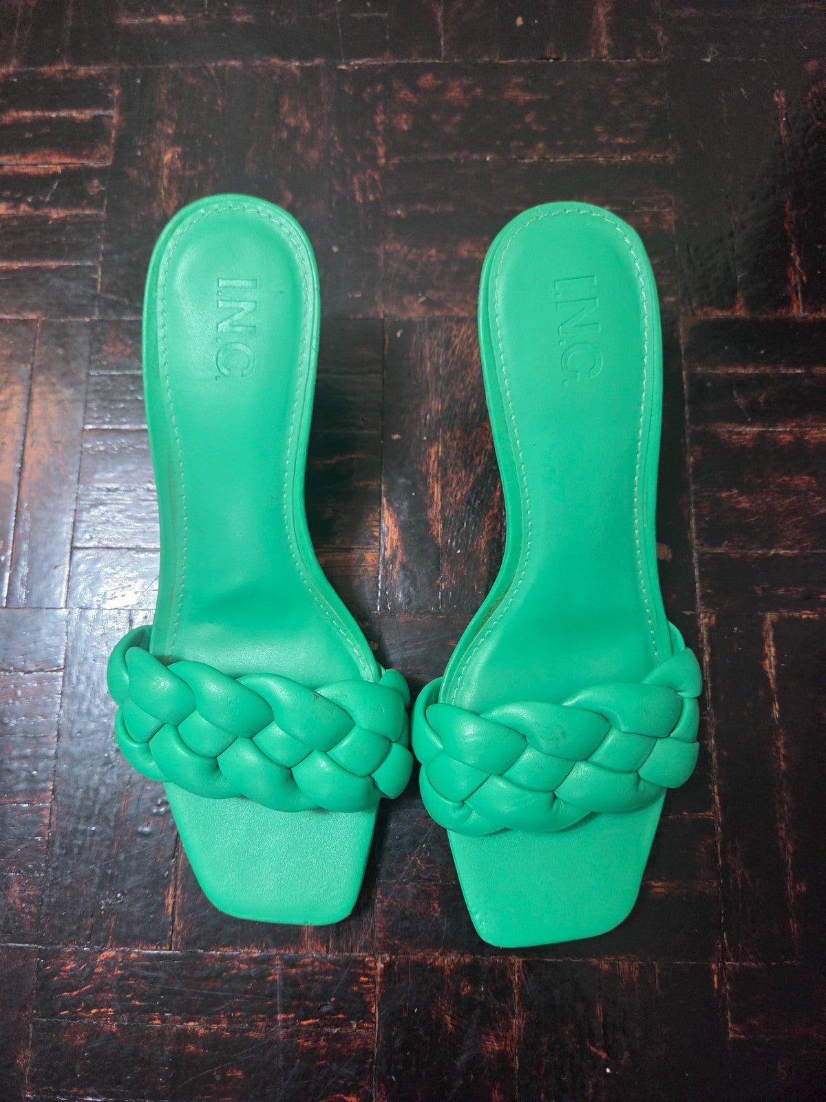 Mix No 6 Green Cushion Fabric Slip On Sandals for Women Kitten Heels White 6.5