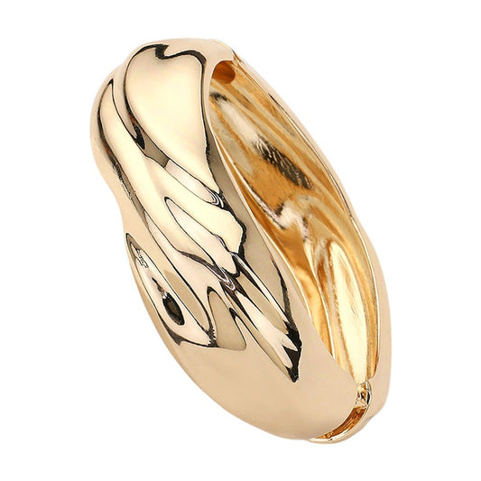 Wavy Metal Hinged Bangle Bracelet Gold Tone Statement Fashion Jewelry