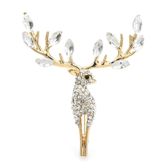 Elegant Gold Rhinestone Deer Brooch Pin Statement Reindeer Christmas Hair Clip