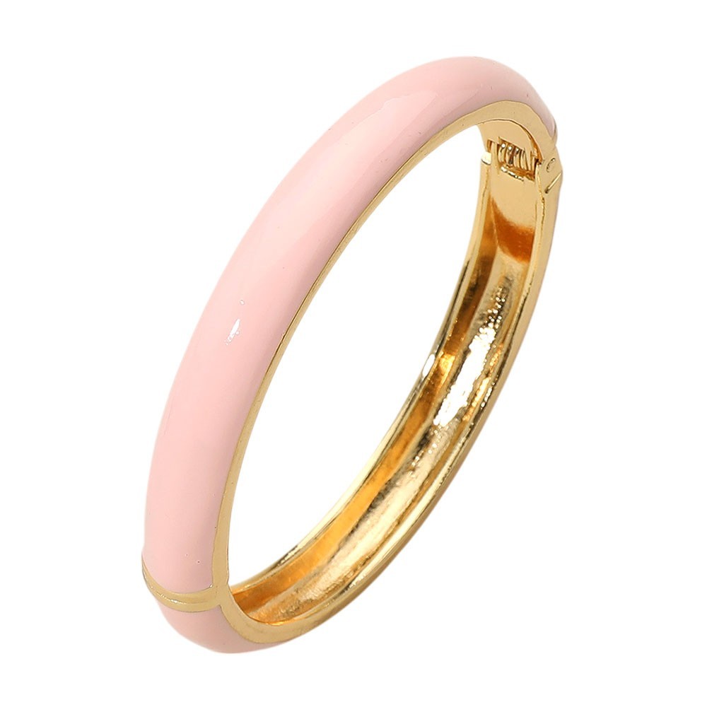 Gold Plated Light Pink Enamel Hinged Bangle Bracelet for Women