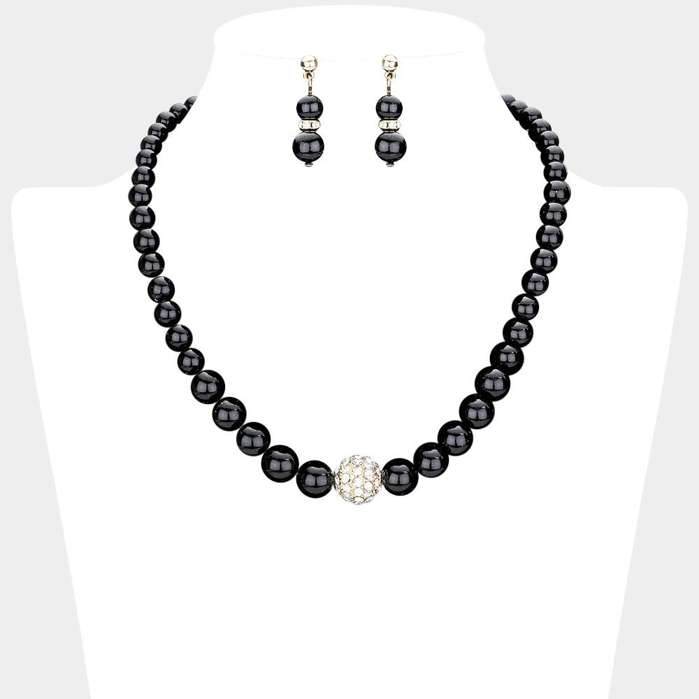 Pavé Ball & Pearl Strand Necklace for Women Elegant Layered Statement Jewelry