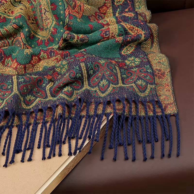 2PCs Luxury Reversible Paisley Pashmina Scarf Shawl Set Gift Women Winter Wrap