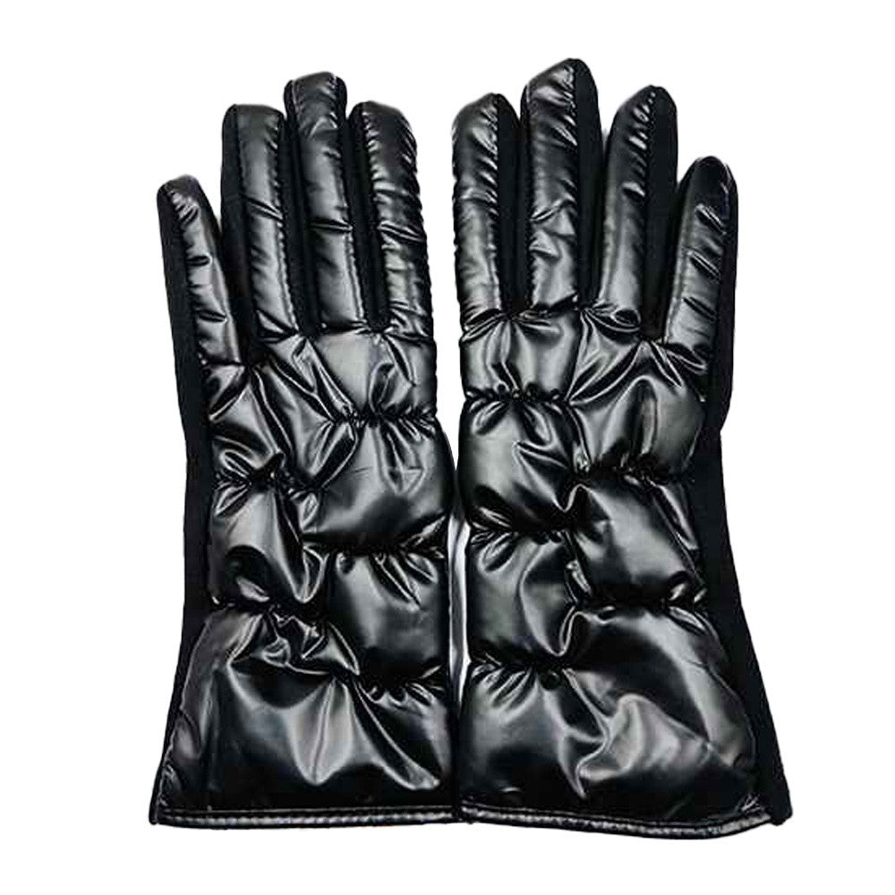 Women's Black Puffer Quilted Smart Touch Screen Gloves for Fall and Winter
