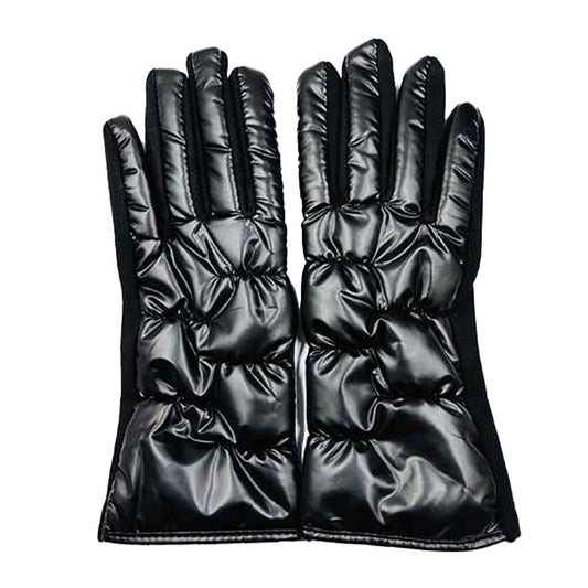 Women's Black Puffer Quilted Smart Touch Screen Gloves for Fall and Winter