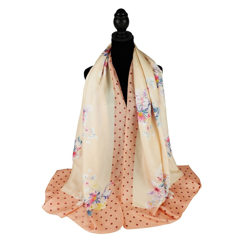 Soft Blush Floral Satin Scarf Shawl Pink – Oblong Lightweight Silky Wrap 35x78in