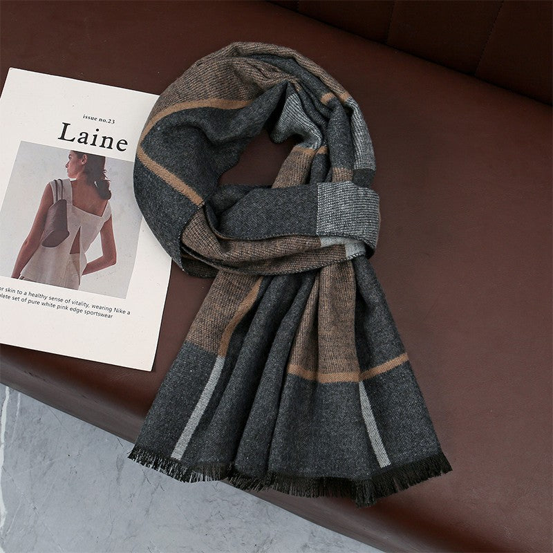Men's Cashmere Feel Winter Scarf Soft Plaid Check Warm Tassel 12" x 71"
