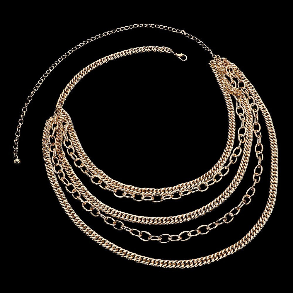 2pcs Gold & Silver Multi Layered Metal Chain Waist Belts for Women Adjustable