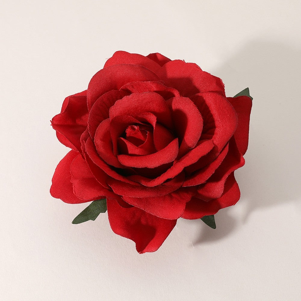 Red & Pink Rose Flower Brooch Hair Clip Headband Bracelet Set - 2pcs