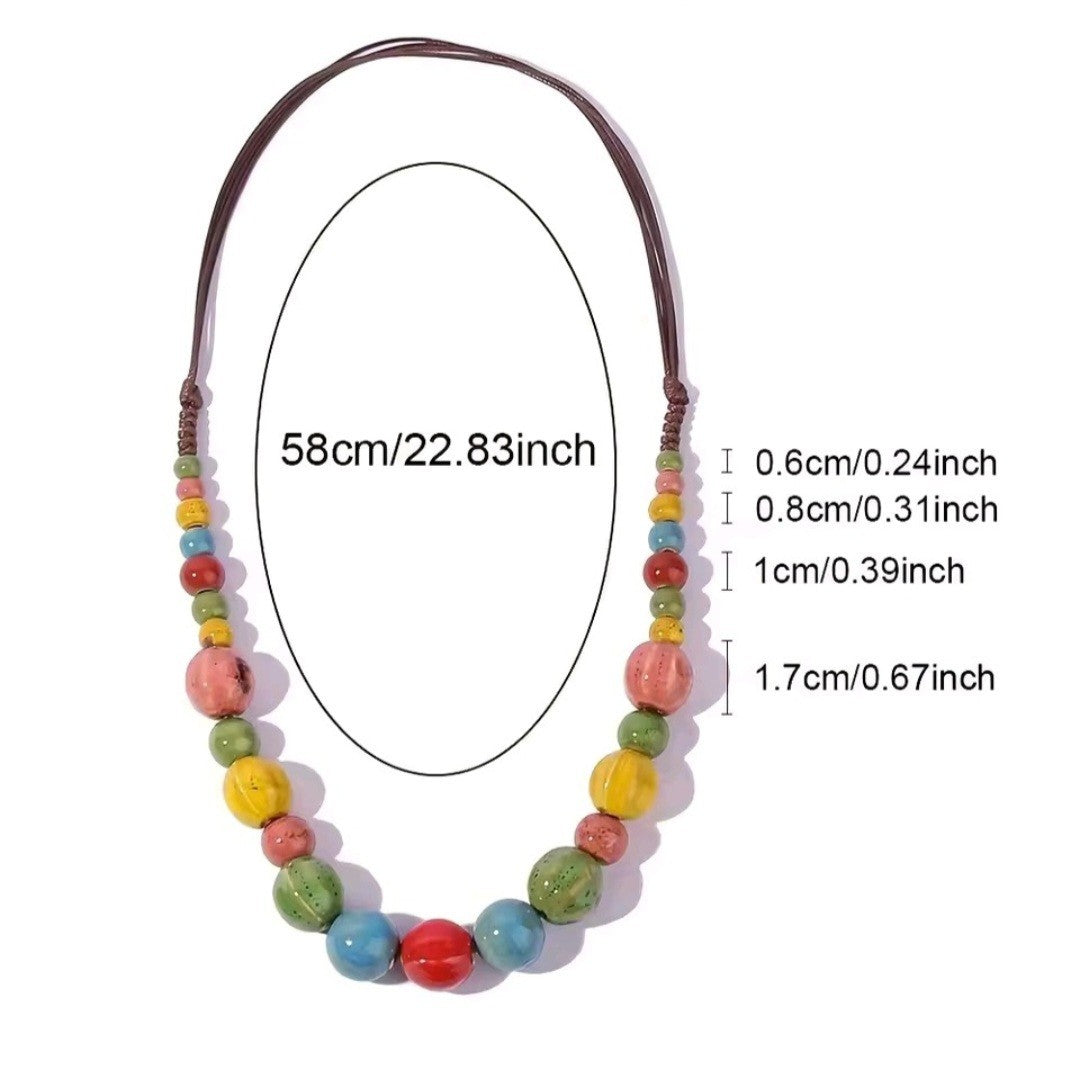 Chunky Multicolored Boho Ceramic Beaded Necklace for Women