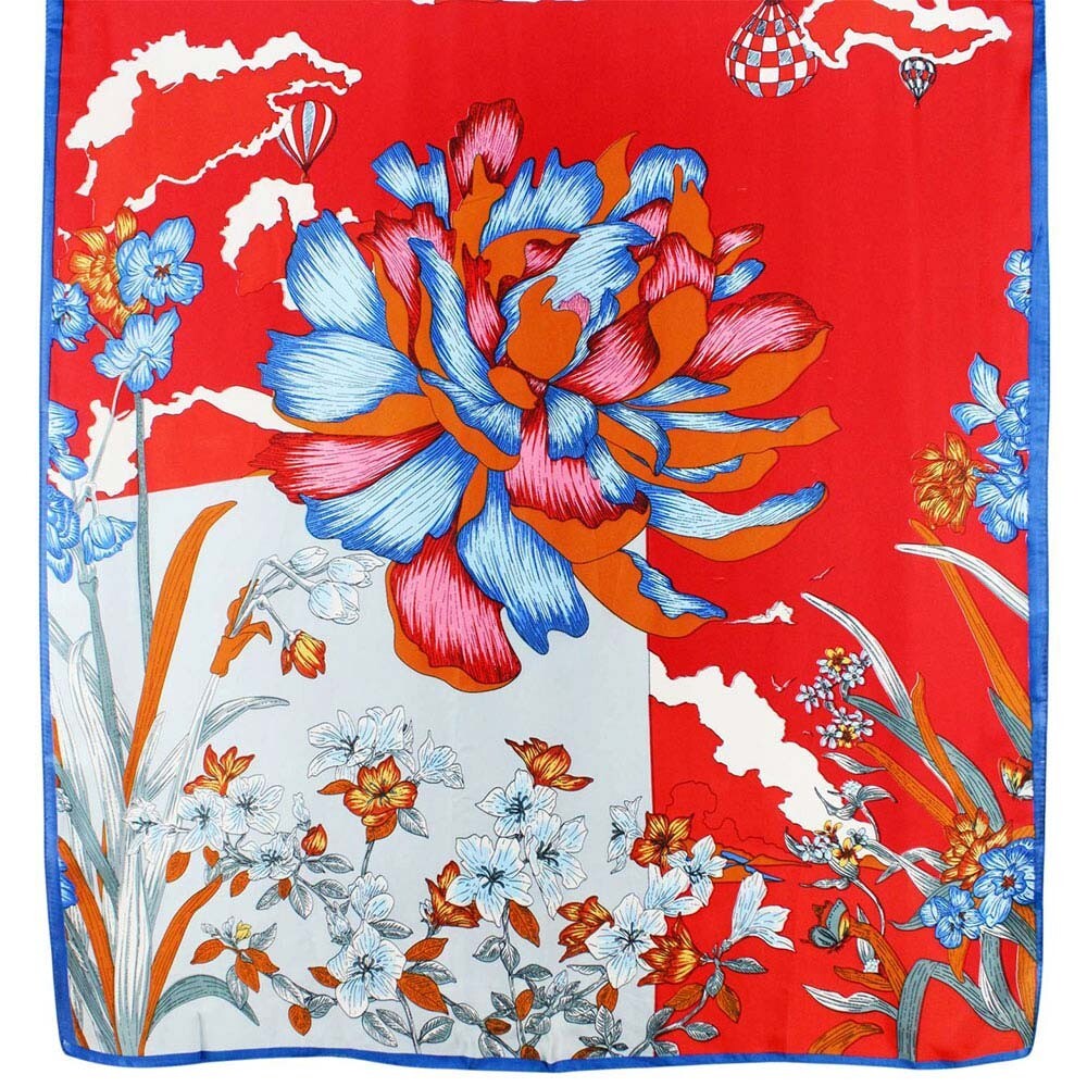 Flower Pattern Oblong Silky Satin Scarf Shawl Lightweight Soft Wrap for Women