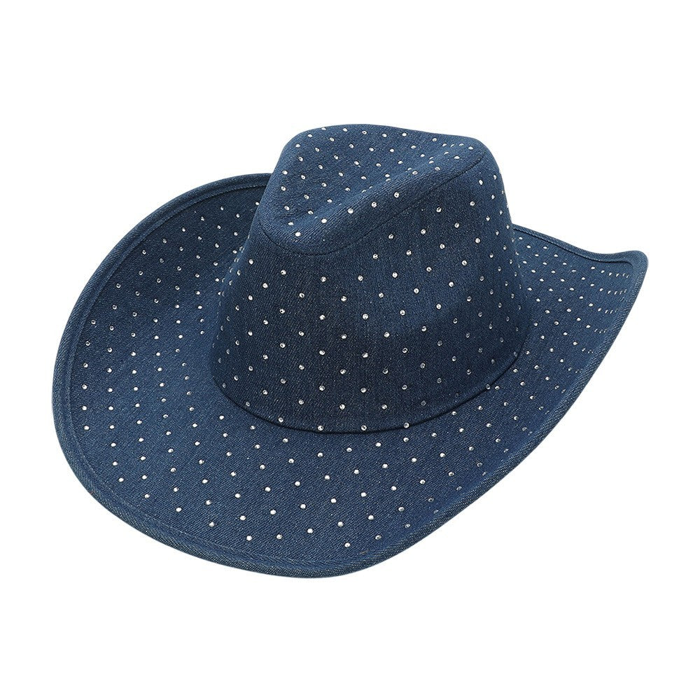 Blue Studded Cowboy Hat Western Festival Glam Denim Look