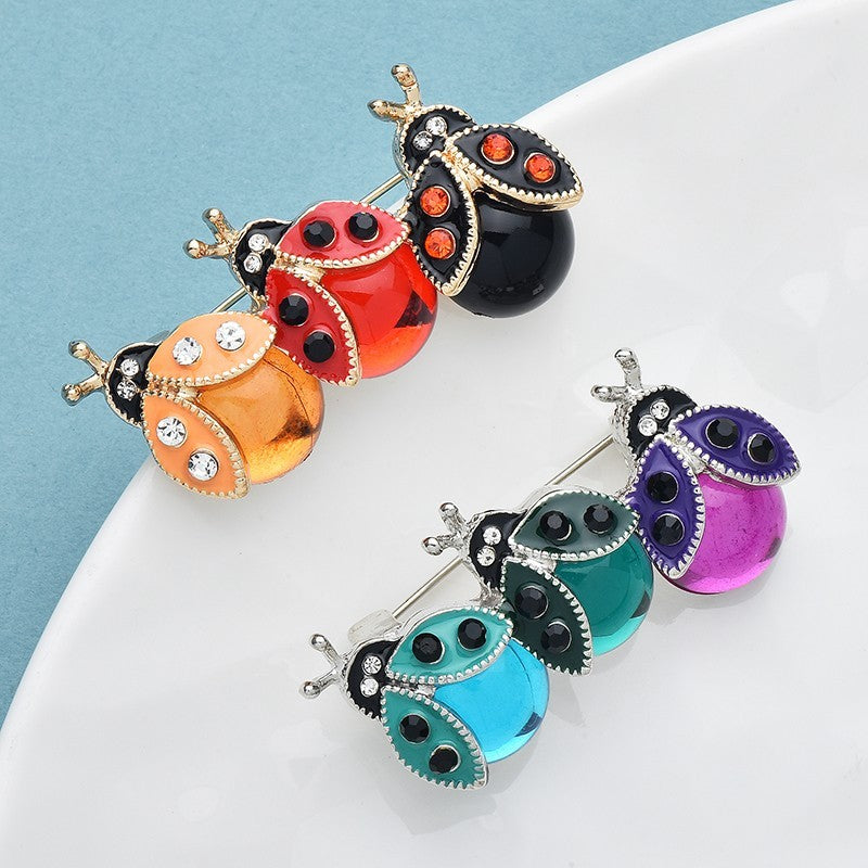 2pcs Ladybug Brooch Set Rhinestone Enamel Beetle Bug Animal Pins Fashion Jewelry
