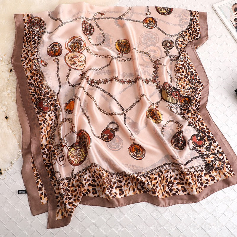 Elegant Pink Chain Leopard Print Scarf Shawl 71x35 Satin Feel Womens Gift